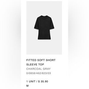 NWT Zara Fitted Soft Short Sleeve Top - Charcoal Gray